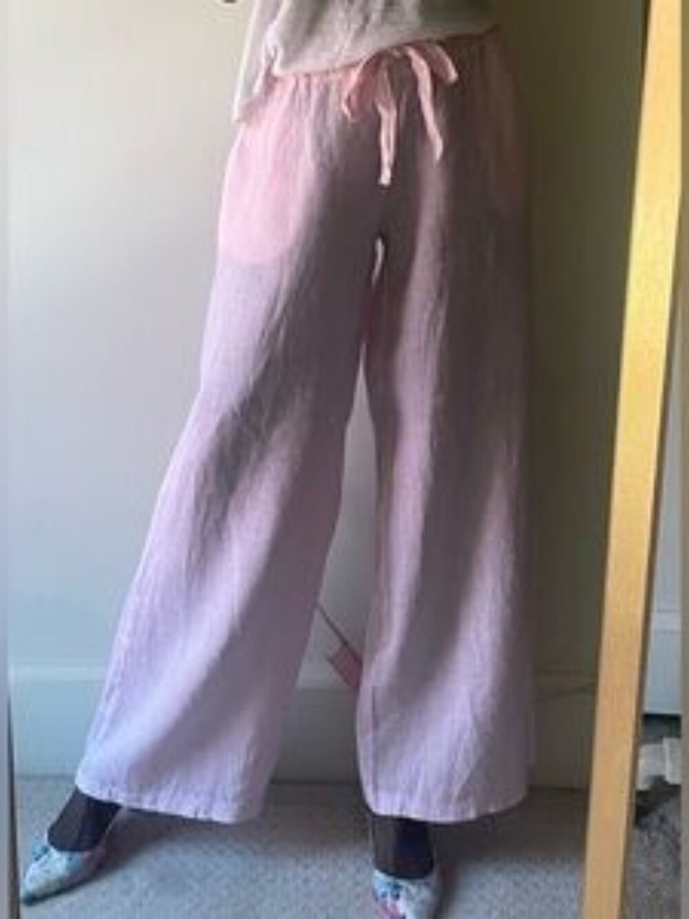 Italian Wide Leg Linen Pant, White, Sz. Sm/Med w/ Elastic waist by Linen & Moore - Picture 5 of 14